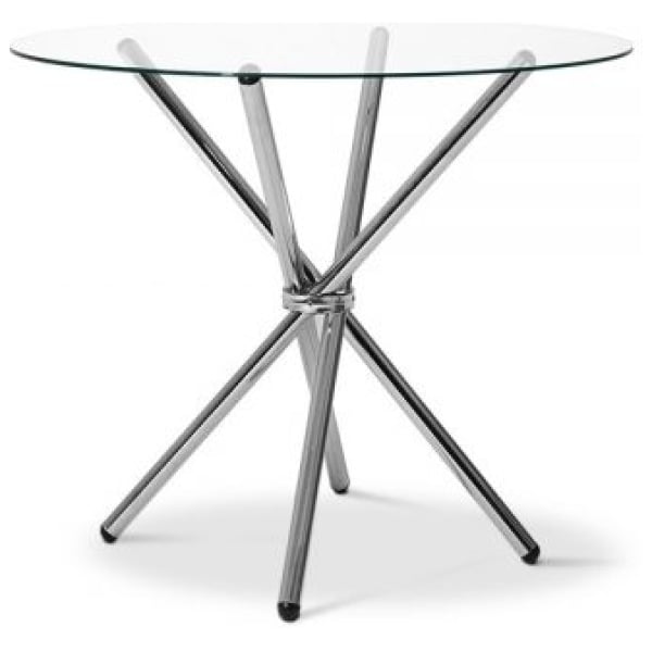 Round Dining Table with Tempered Glass - Silver