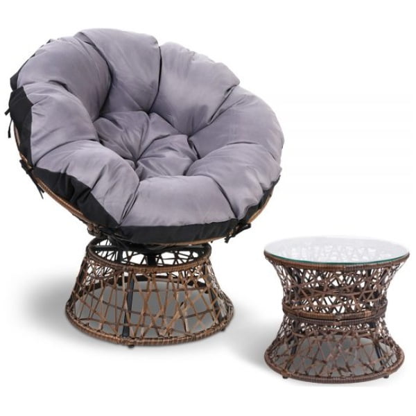 Papasan Chair and Side Table - Brown