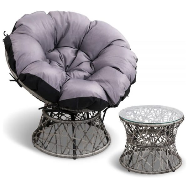 Papasan Chair and Side Table - Grey