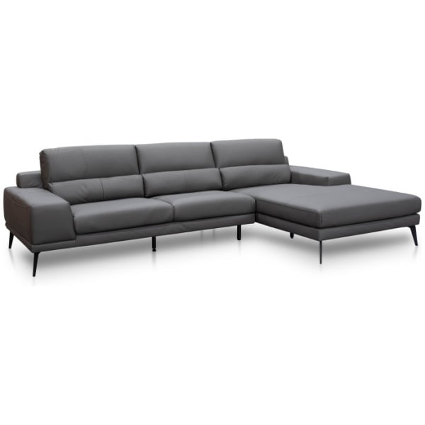 Ollie 3 Seater Right Chaise Sofa Charcoal Leather