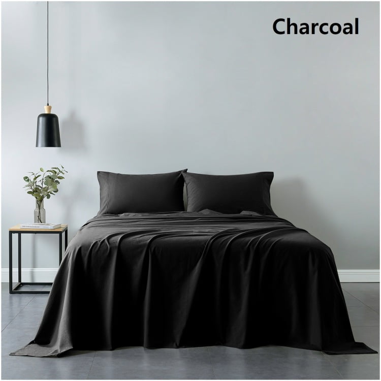 Charcoal Double Cotton Sheet Set with 2 Feather Pillows