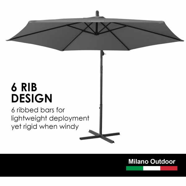 Charcoal Outdoor 3 Metre Cantilever Shade Umbrella