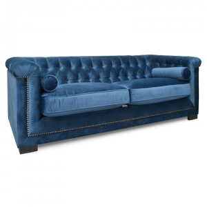 3 Seater Chesterfield Fabric Sofa in Navy Velvet