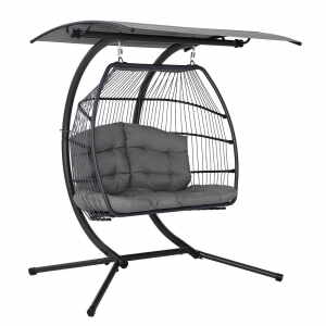 Outdoor Lounge Hanging Swing Chair Egg Hammock Stand Rattan Wicker Grey