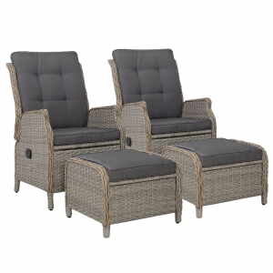 Set of 2 Recliner Chairs Sun lounge Outdoor Wicker Sofa Lounger