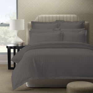 1200 Thread Count Quilt Cover Set Damask Cotton Blend Sateen- Queen Charcoal Grey