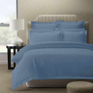 1200 Thread Count Quilt Cover Set Damask Cotton Blend Sateen- King Blue